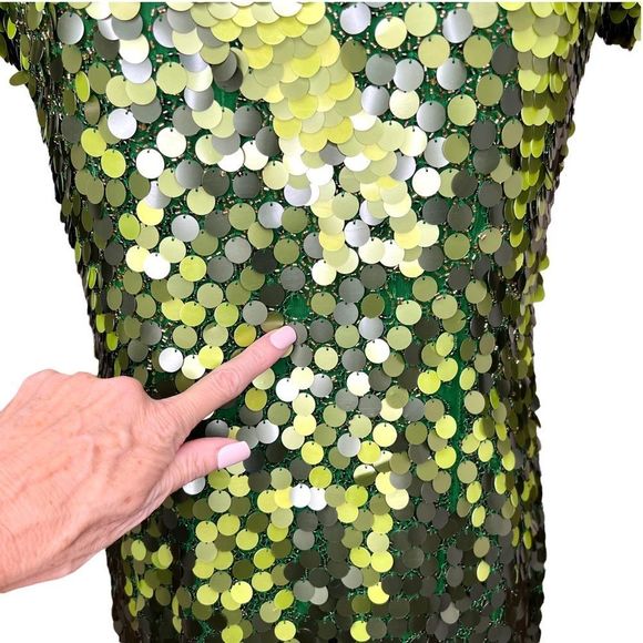 AIDAN MATTOX 100% Silk Sequin Embellished Cocktail Dress Green 4 EUC - Picture 12 of 15